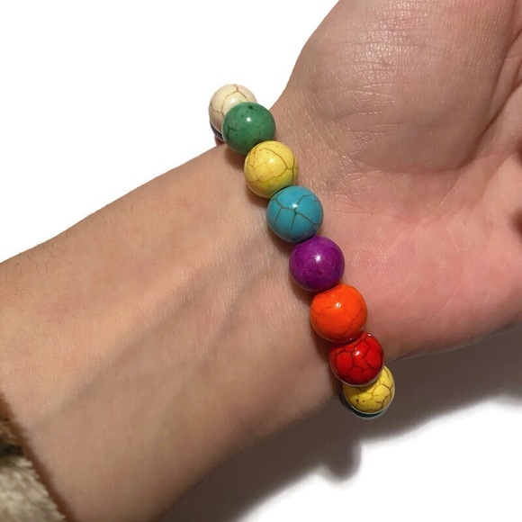 Rainbow Cracked Rounded Rock Beaded Bracelet - Picture 2 of 2